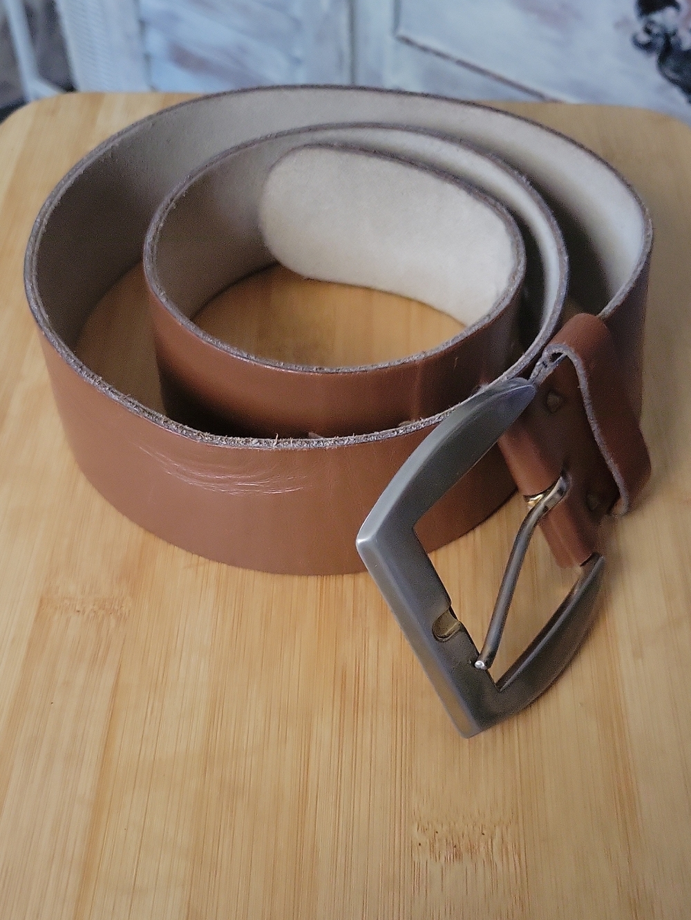 Callition Medium Brown Leather Belt Made In USA, Size Large
